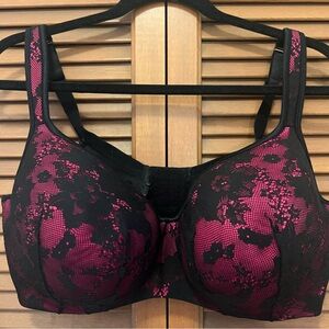 Cacique Black and Pink Floral Lace Bra 42F Lane Bryant
